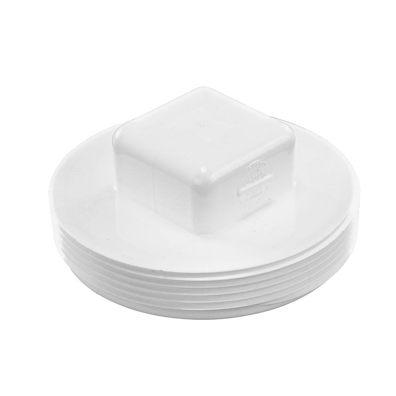 NDS 41P8 PVC S&D Cleanout Plug, with 4-Inch MPT Connection, Works with 4-Inch FPT drain fittings attached to Sewer and Drain Pipe, White - Image 1